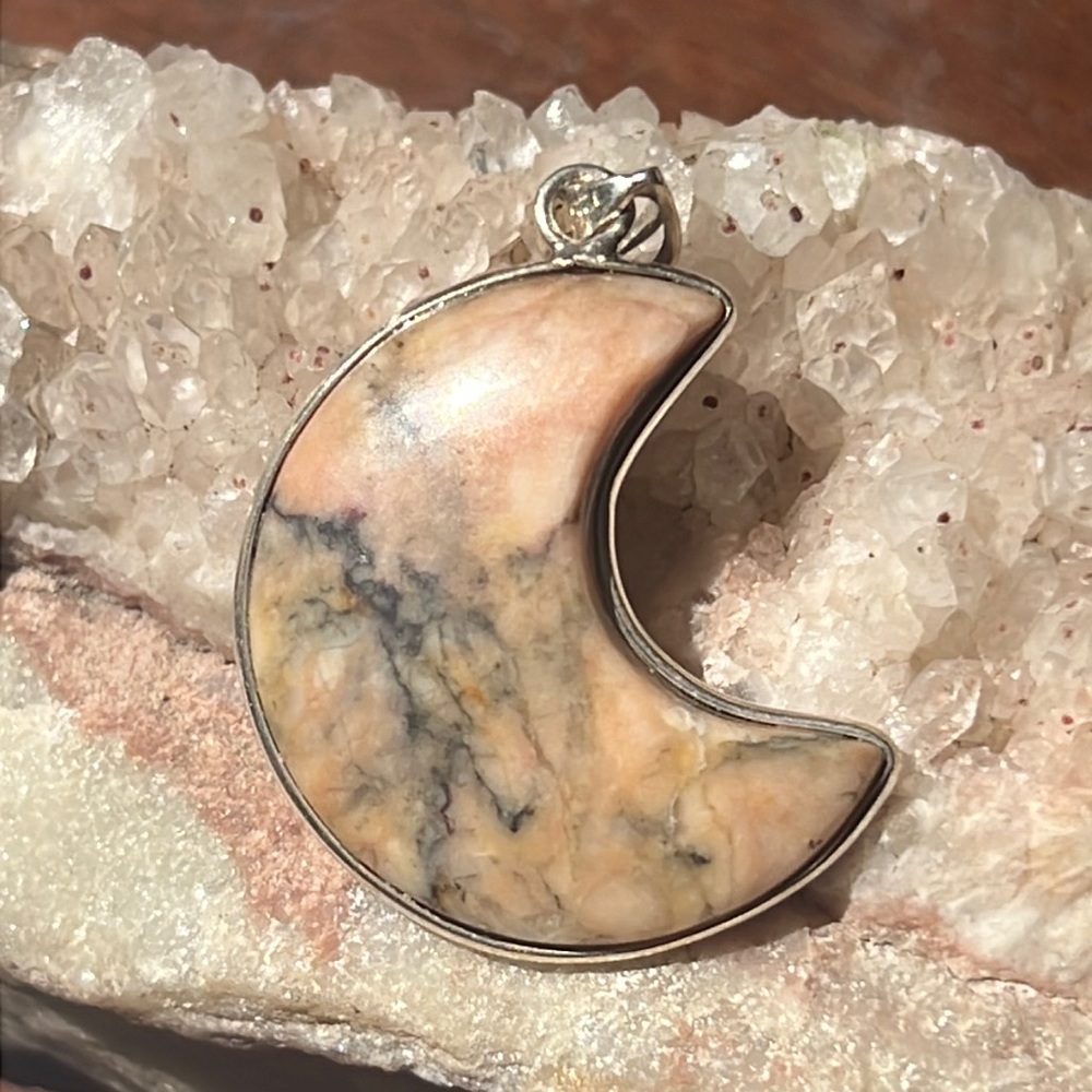 COPY - RHODONITE CRESCENT MOON 925 STERLING SILVER PENDANT
